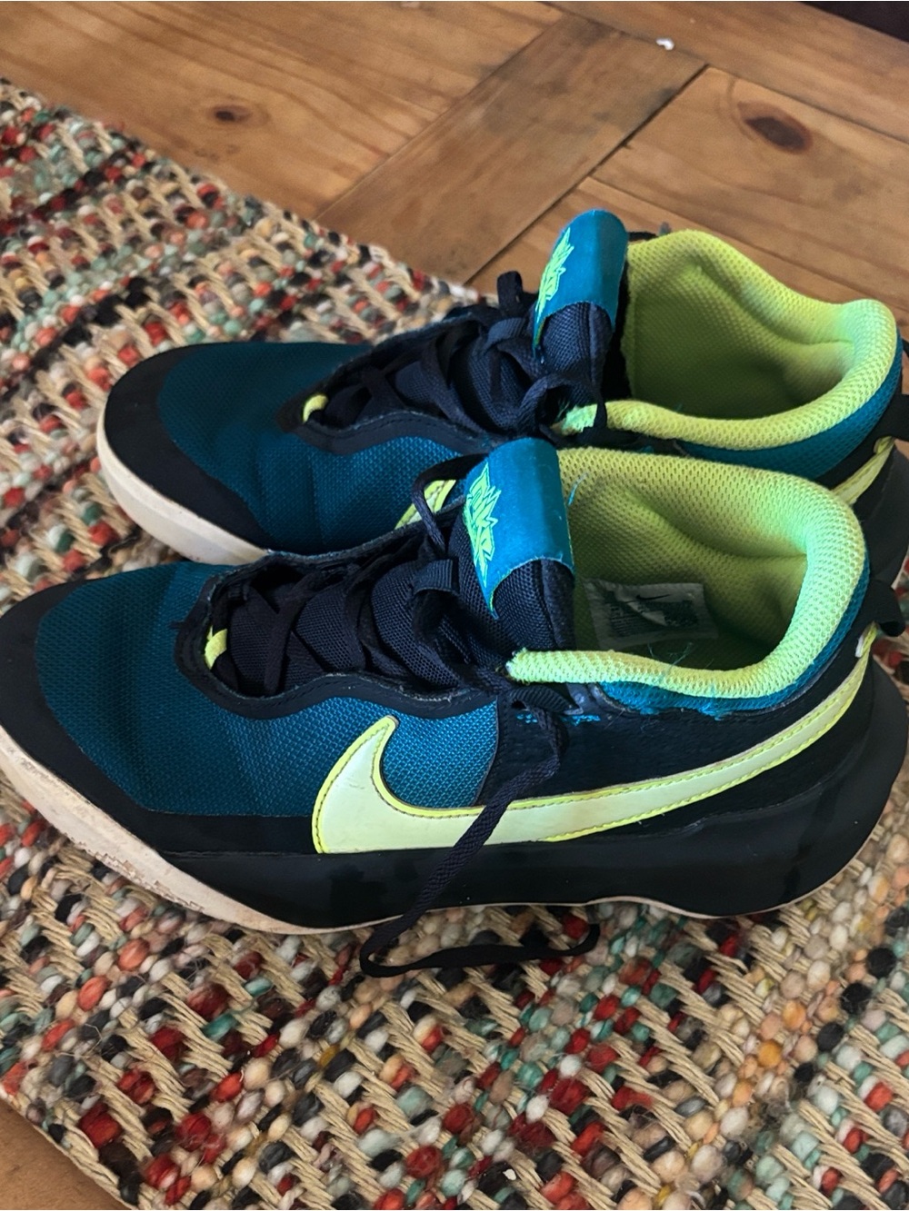 Nike Kids Blue Sneakers with Neon Yellow Swoosh